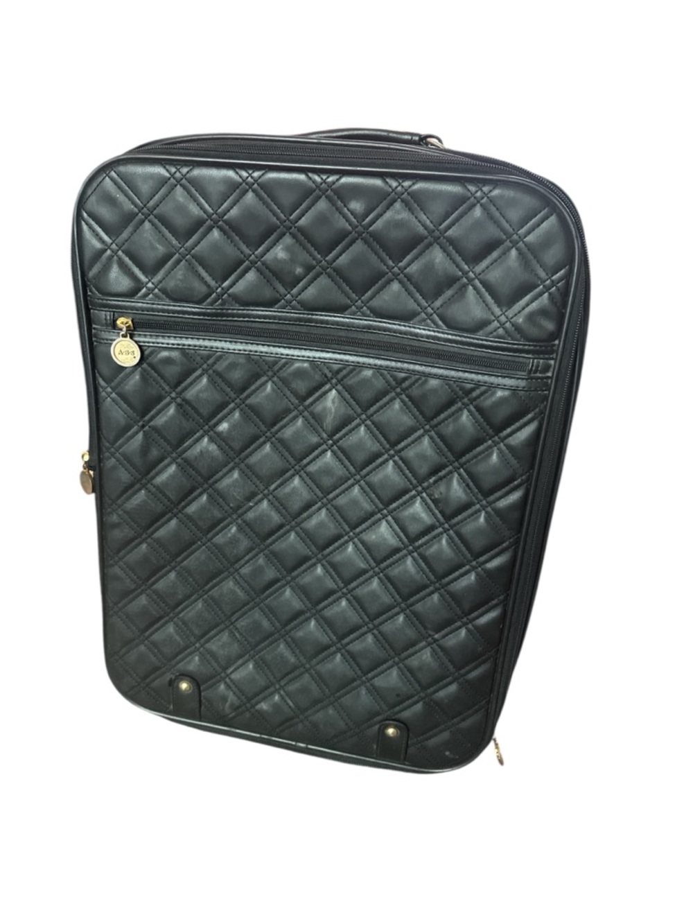 Quilted Black Carry-On Luggage with Front Zip Pocket Travel Vacation Overnight